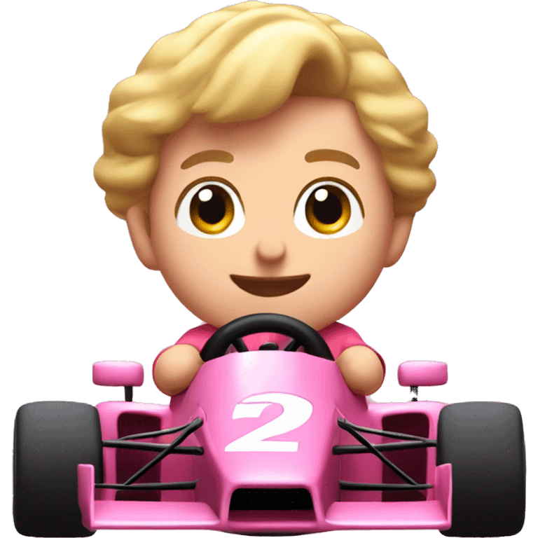 Kirby driving a pink ferrari formula 1 car in 2024 emoji