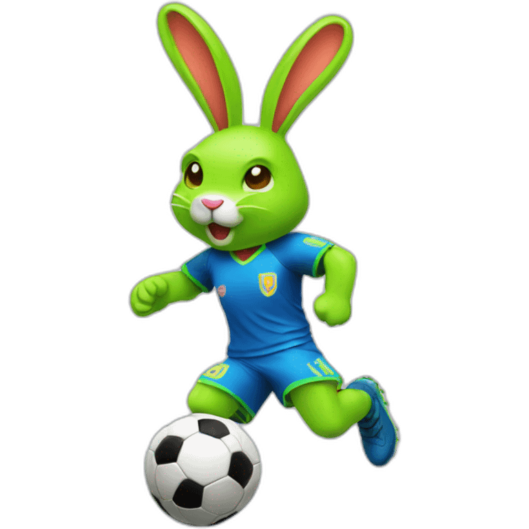 neon rabbit playing soccer emoji