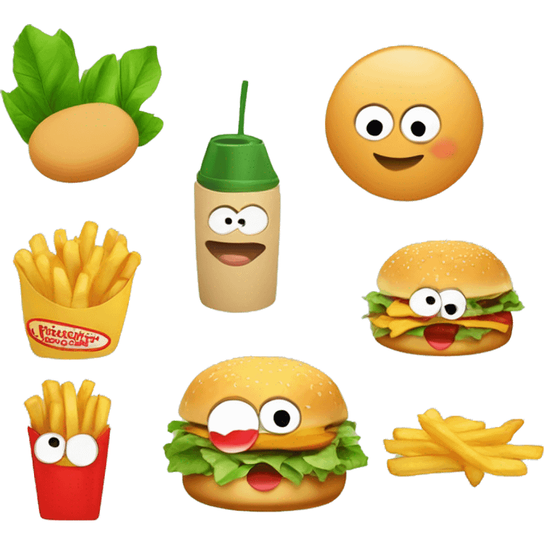 food diary with chicken french fries burger and green leafs cartoon style emoji