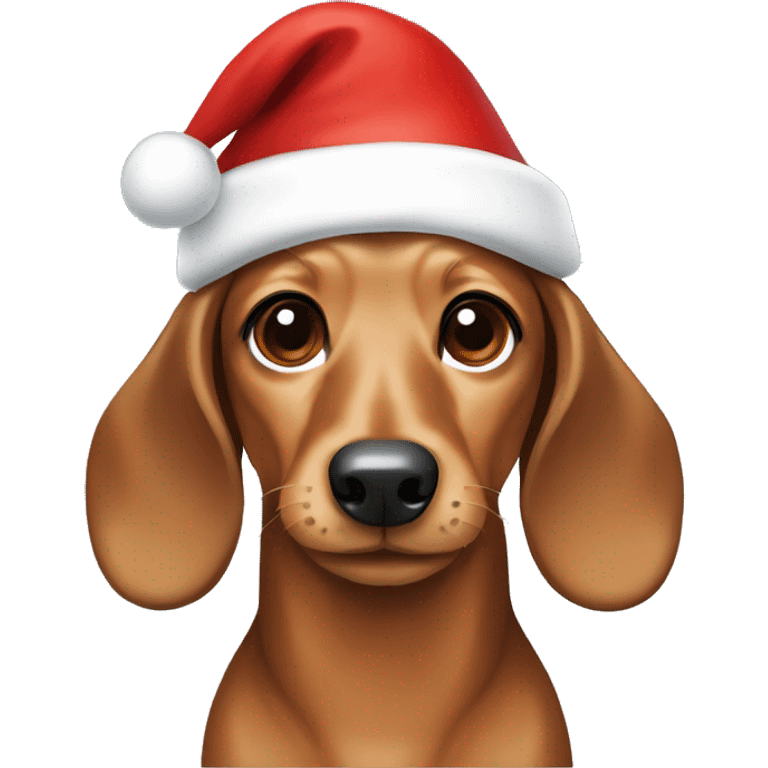 a light brown dachshund with a white cozy Santa hat emoji