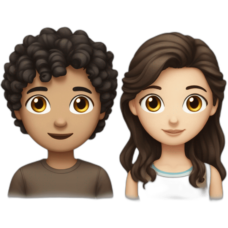 girl with long, straight brown hair and blue eyes and a boy with black short curly hair and brown eyes emoji