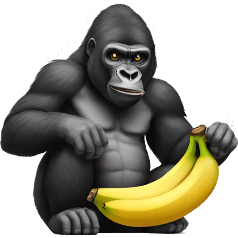 a gorilla that eats a banana that says avitus. emoji