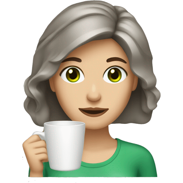 lady with greyish brown hair and green eyes drinking coffee emoji