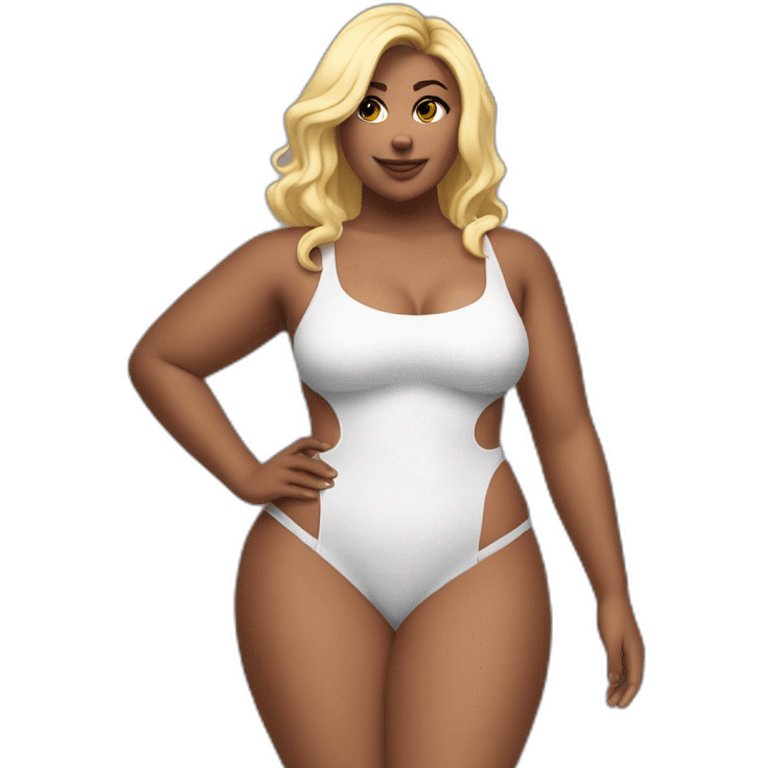 Slim-Thicc woman swimsuit posing full body (blonde, perfect body, hourglass figure) emoji