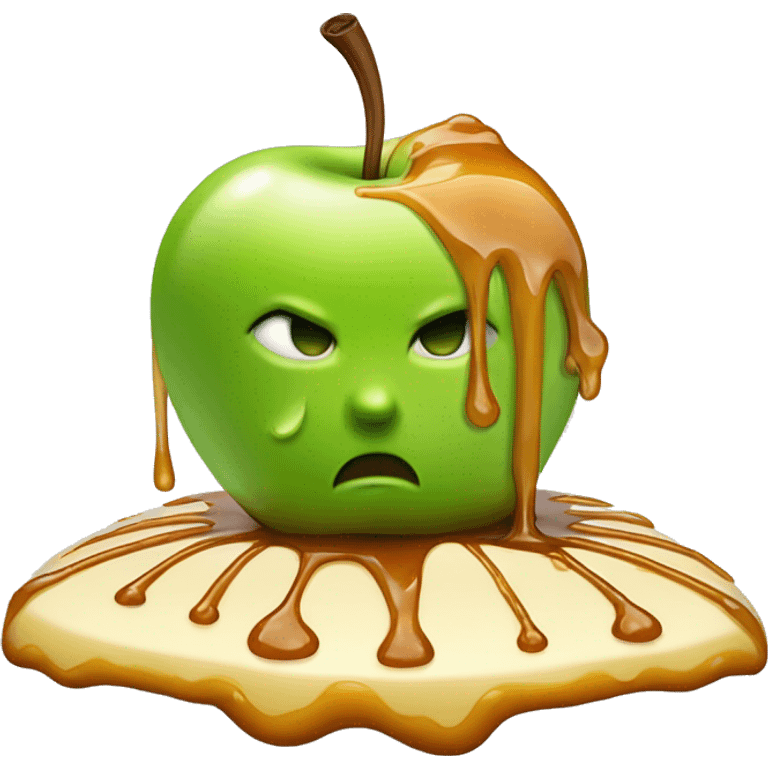 Realistic green apple with caramel drizzled on top and dripping down. emoji