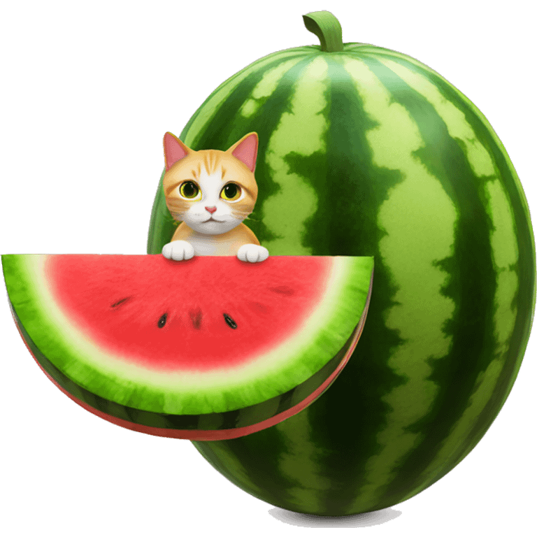 big watermelon then the cat on top of watermelon emoji