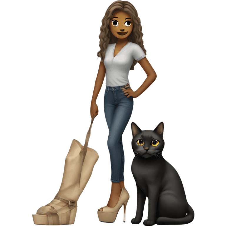 Girl in high heels with a cat emoji