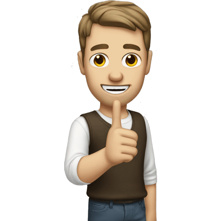 A white guy doing finger guns emoji