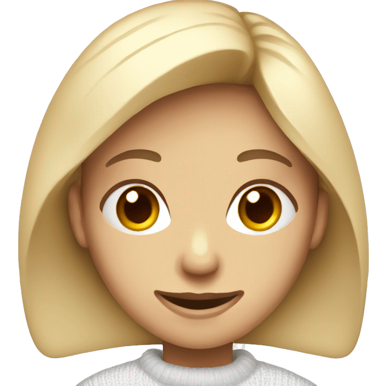 smiling girl in white sweater and the mouth closed emoji