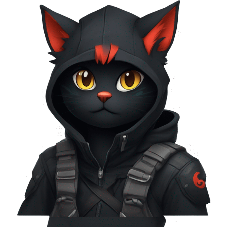 Edgy Shy Anthro Ninja boyish cool pretty dark black Litten-Pokémon-cat-fursona-animal techwear emoji