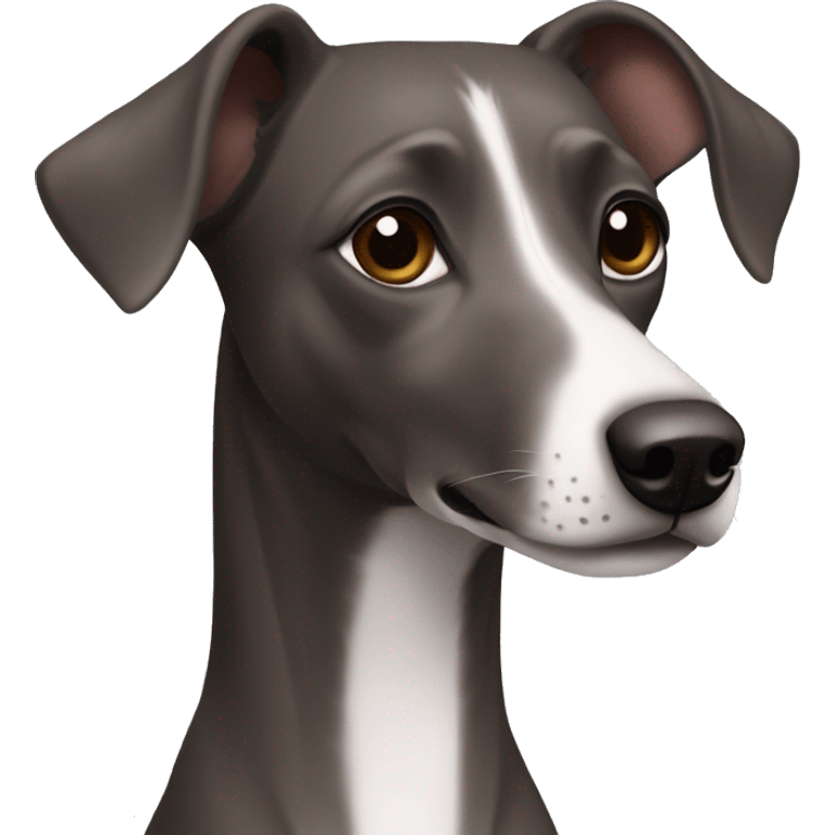 Dark Grey brown with no other color Formosa mountain dog and Italian greyhound mix no white on the face, dark brown eyes, ears up emoji