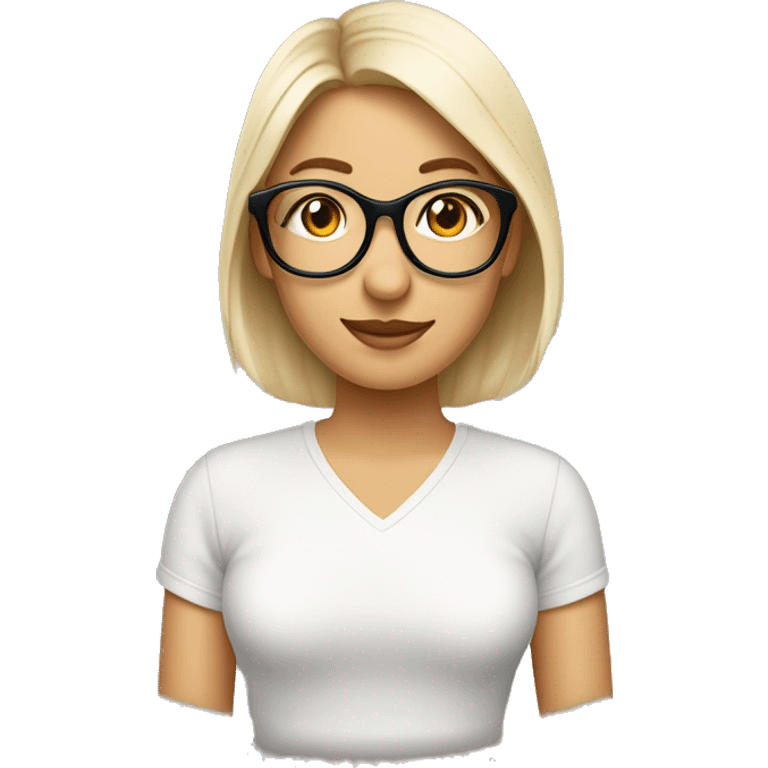 diseñadora grafica pelinegra lisa  y con gafas ojos cafes de tez blanca emoji