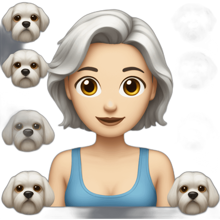 Caucasian woman dark hair with two shitzu dogs emoji