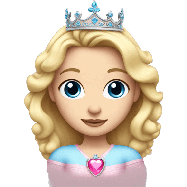 Little blonde princess with blue eyes with pink princess crown emoji