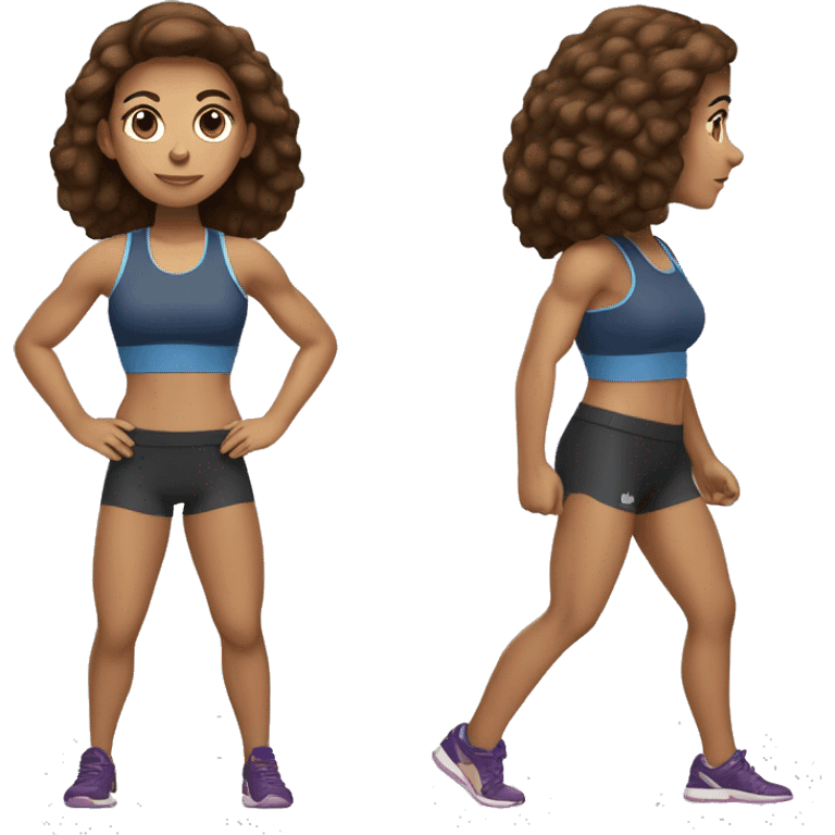 Brown hair sporty girl who makes strength training in a sporty outfit  emoji