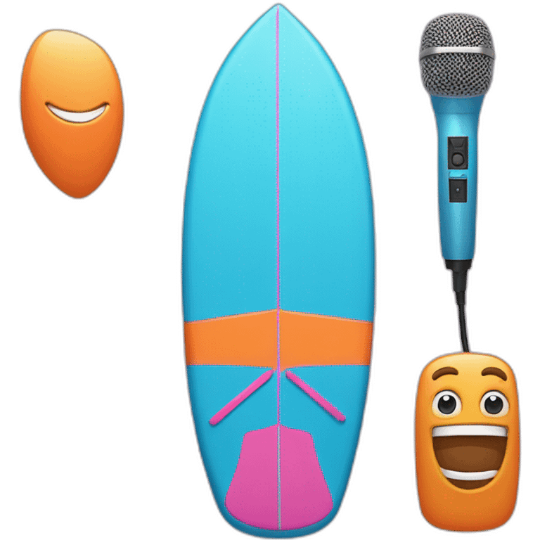 surf board Cartoon Blue and orange smiling and a microphone Cartoon Blue and pink  emoji