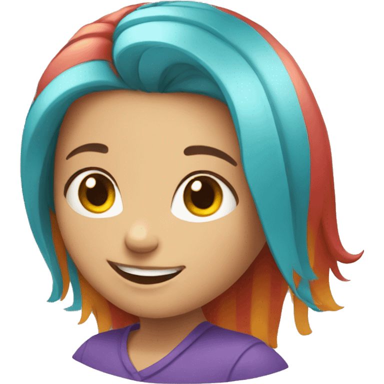 smiling girl with multicolored hair emoji