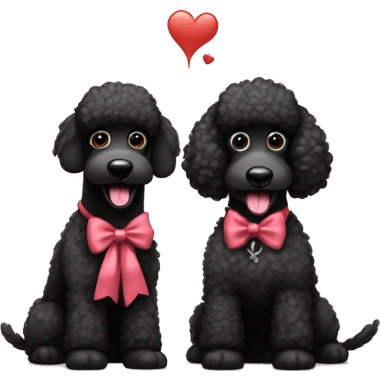 Two BLACK poodles wearing bows with a big smile. Also with a bandanna around its neck. Both Dogs needs to be all black emoji