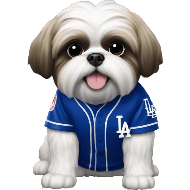 Shihtzu wearing dodgers ohtani jersey emoji