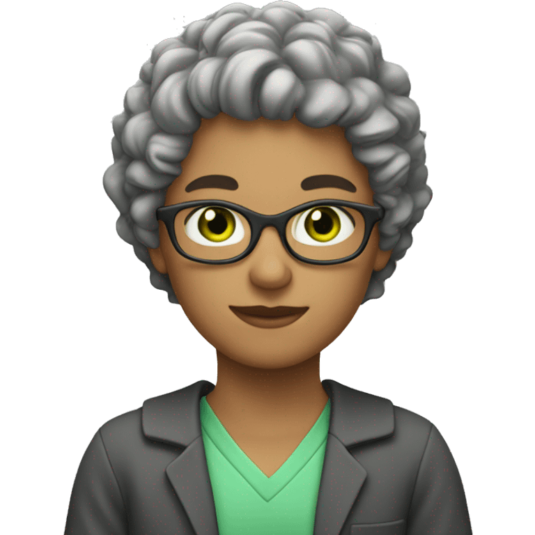 a teacher with green eyes and grey,short and curly h emoji