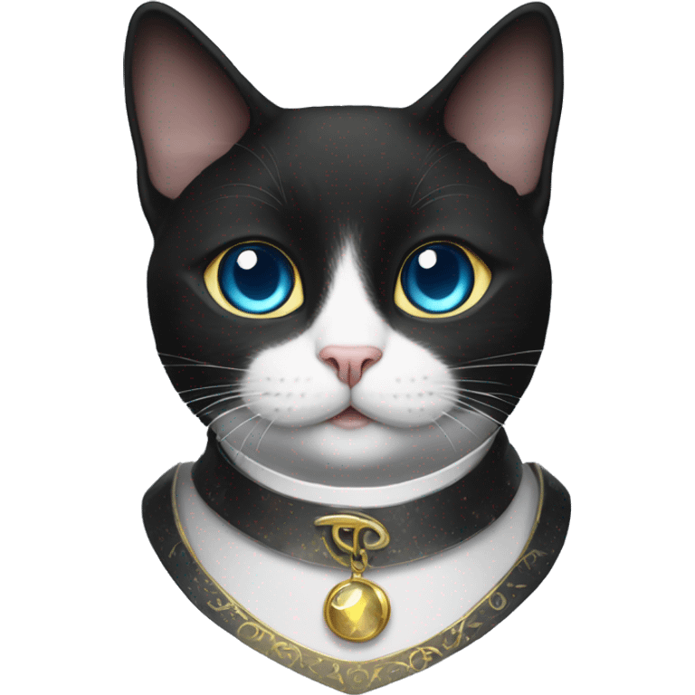 Tuxedo cat with moon eye and elf collar  emoji