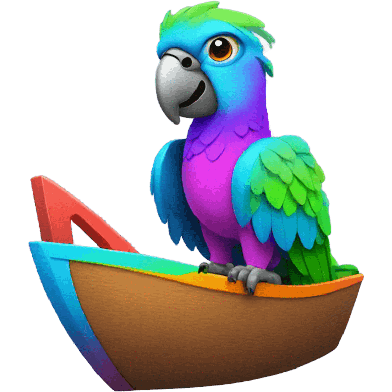 Parrot on a boat with neon colors emoji