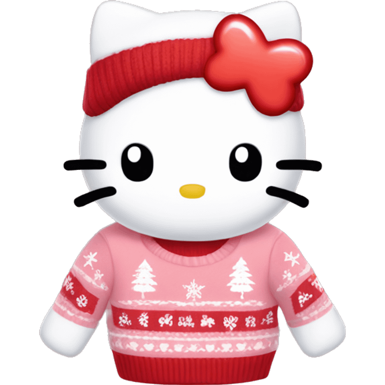 Hello kitty with a red and white Christmas sweater holding a light pink heart  emoji