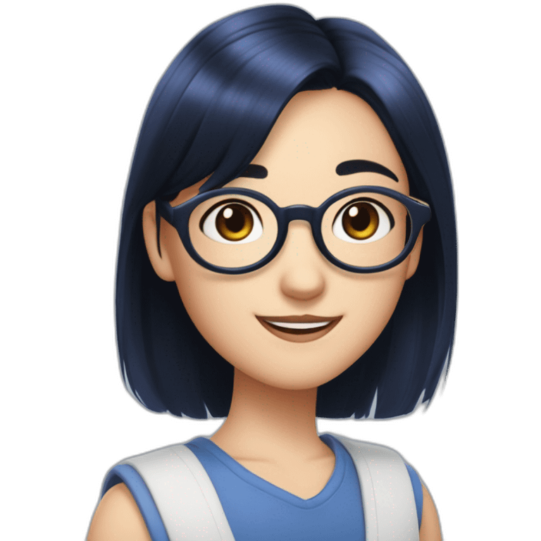 Marinette Dupain-Cheng typically has bluebell eyes and dons a pair of round, black-rimmed glasses. Her dark blue hair is worn in two shoulder-length pigtails. emoji