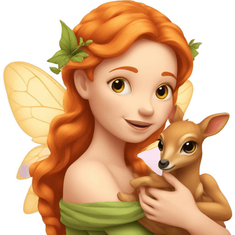 Beautiful ginger fairy with a baby fawn  emoji