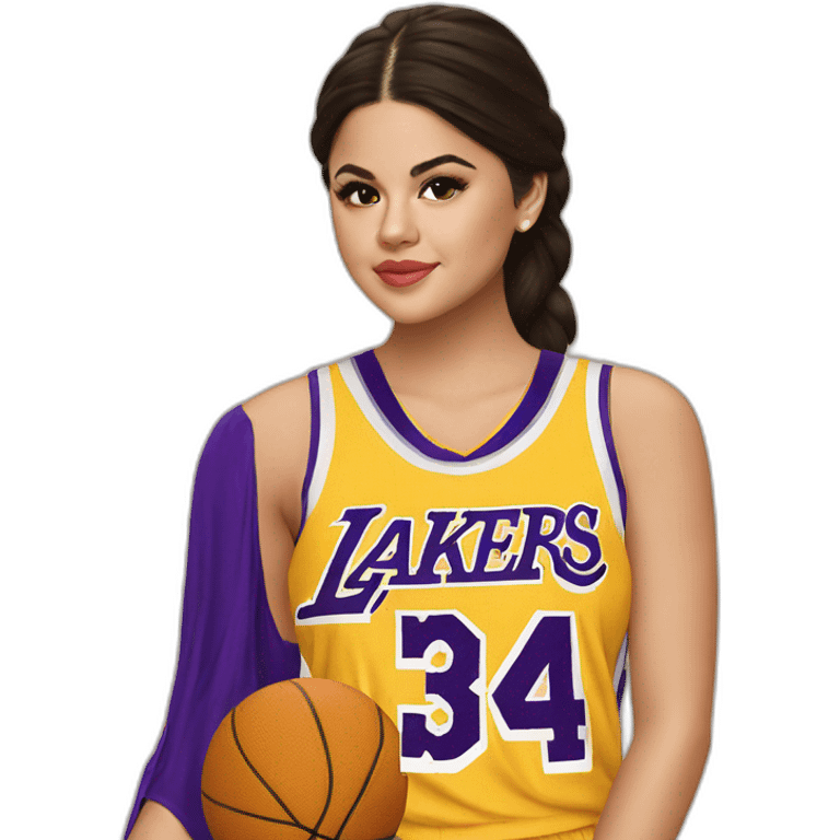 selena gomez wearing yellow lakers jersey emoji