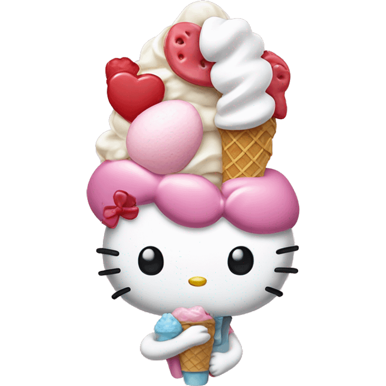 Hello kitty eating ice cream with my Melody  emoji