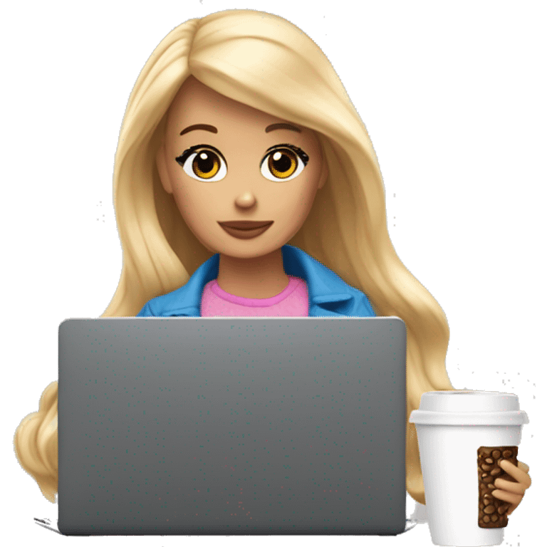 tired barbie with laptop drinking a lot of coffee emoji