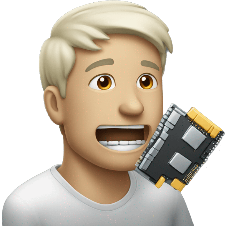 A man which biting a physical computer memory  emoji