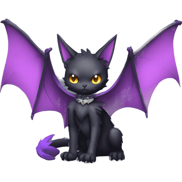 cool edgy black punk Purple nargacuga-bat-cat-Fakemon collar full body emoji