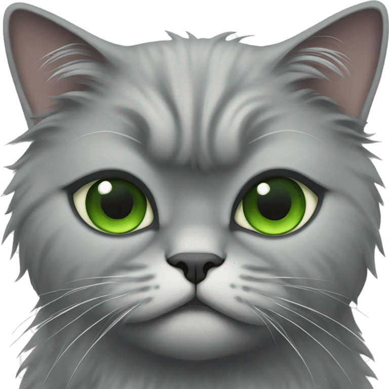 Gray Persian cat with squished face and green eyes emoji