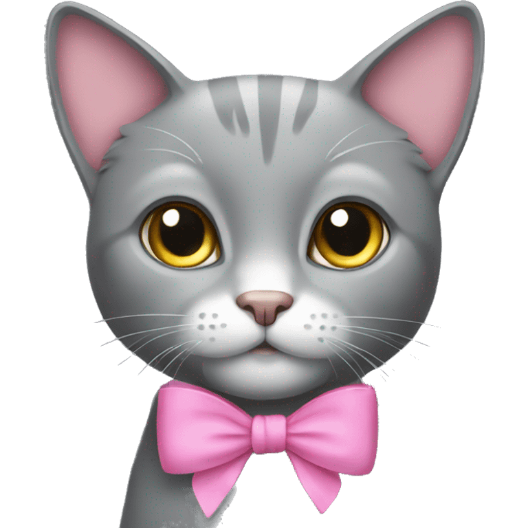 grey cat with a pink bow emoji