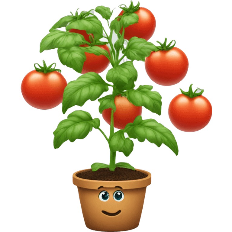 cute tomato plant with eyes and a smile emoji