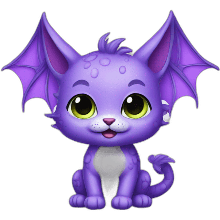 Cute dragon cat purple with big wings and big teeth emoji