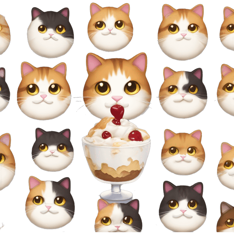 Fat calico cat with sundae emoji