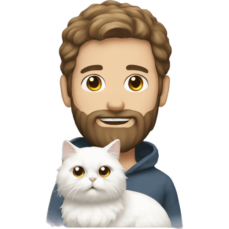 man with beard holding white persian cat emoji