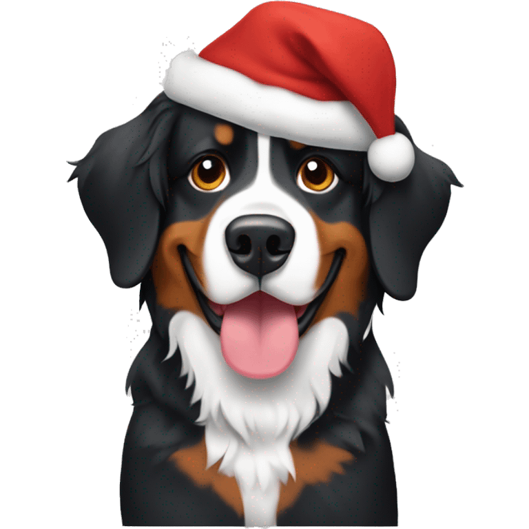 Bernese Mountain dog with a christmas hat emoji