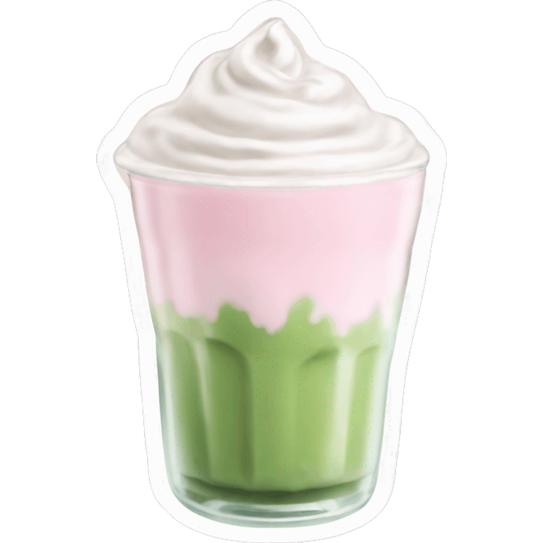 Clear tumblr cup with light pink drink, matcha foam, and whip cream on top emoji