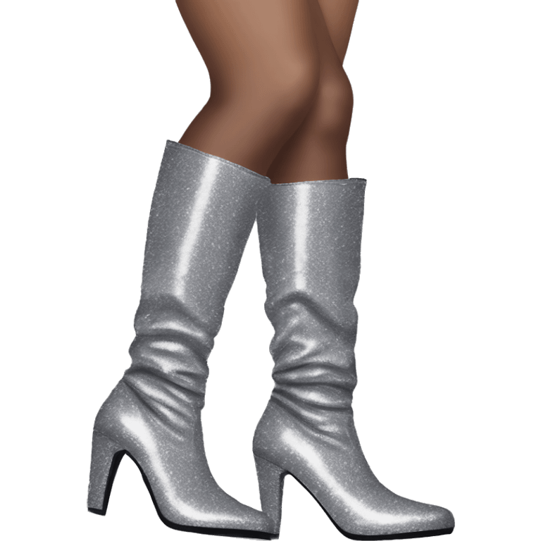 silver glittery knee high boots no laces with black heart emoji