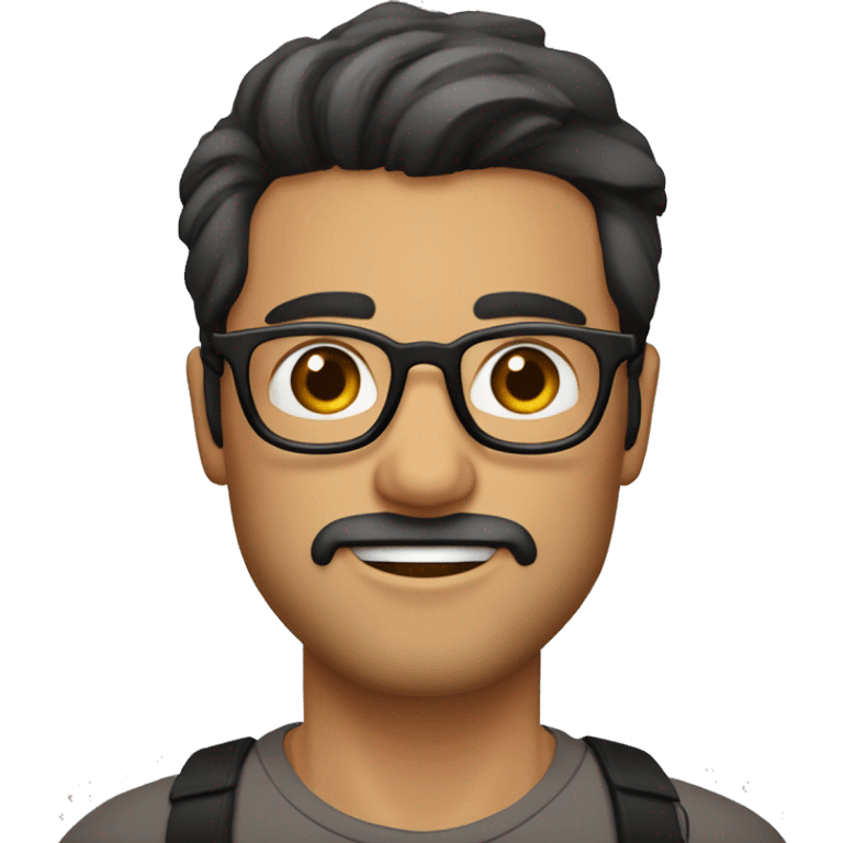 Hombre de 26 años con gafas y barba abierta con cabello negro y ojos color cafe con un gesto de asombro emoji