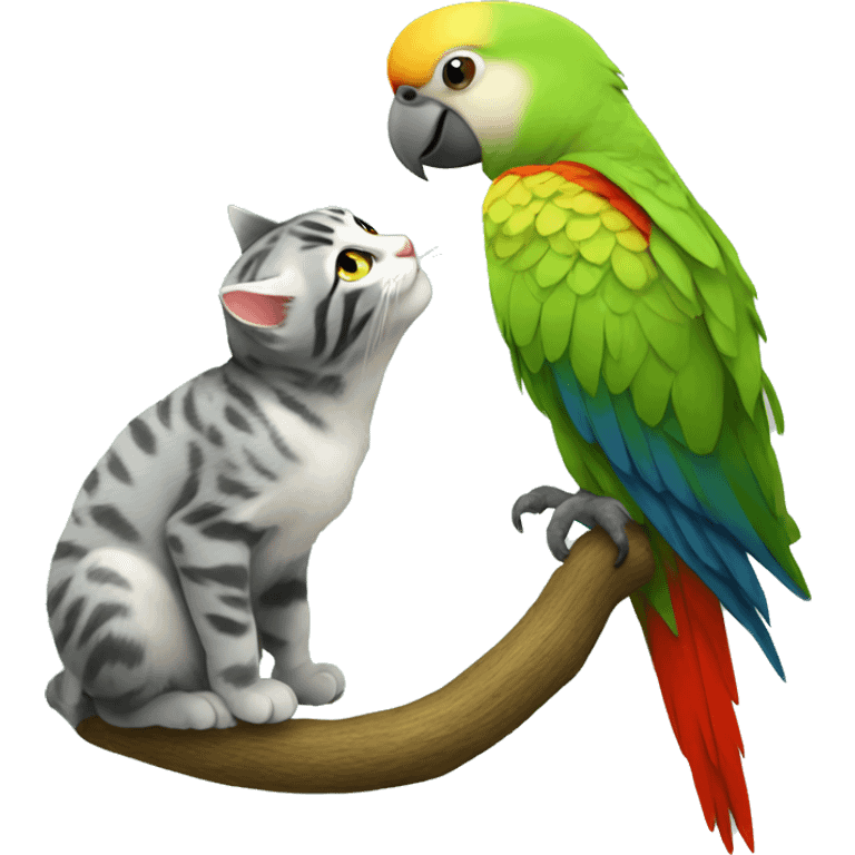 Parrot kissing a kitten emoji