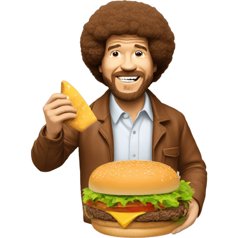 Bob Ross eating a cheese burger emoji