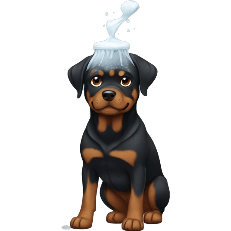 Rottweiler with Shampoo on his head  emoji