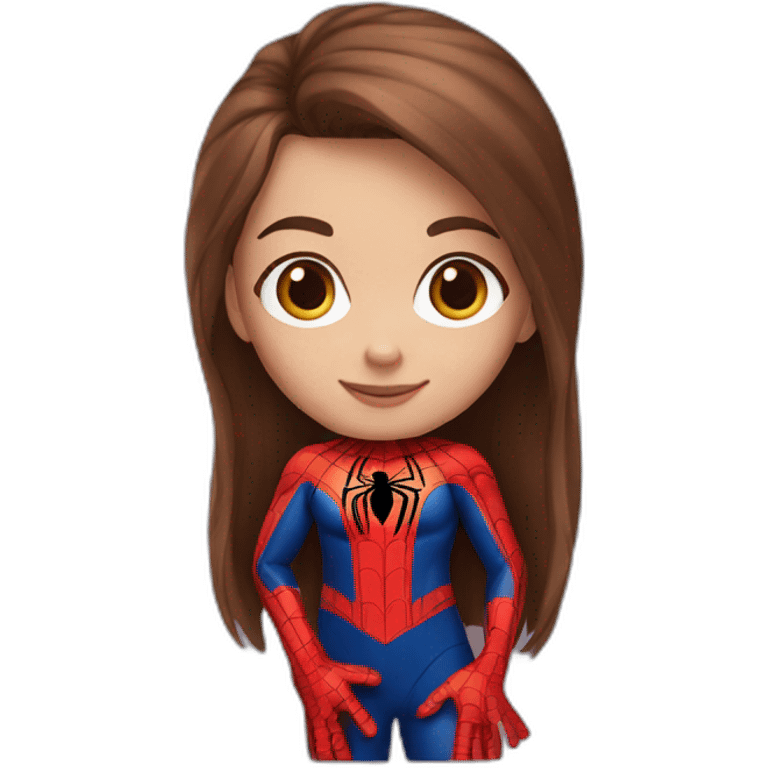 Girl with brown hair and spider-man suit emoji