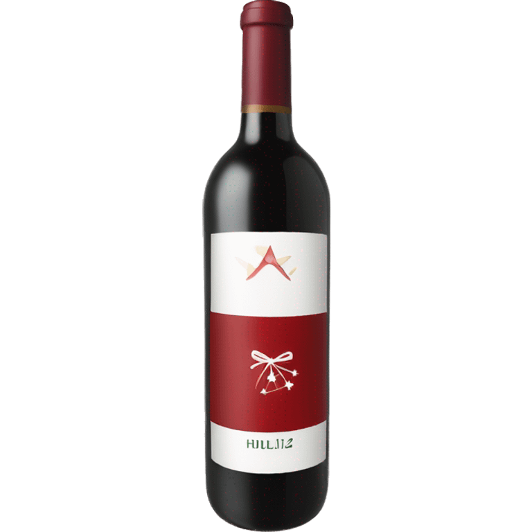 bottle of christmas red wine with holli branch logo emoji