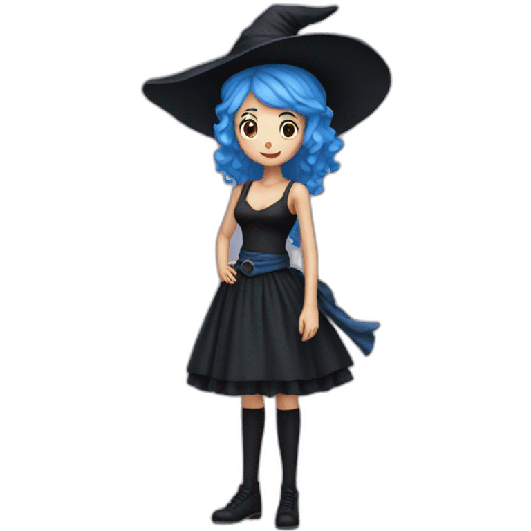 Blue-haired witch in black full skirt full length emoji